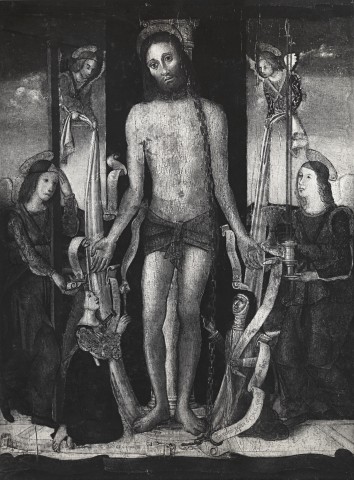 Anonimo — Coltellini Michele - (?) - sec. XV/ XVI - Cristo in pietà con angeli che reggono gli strumenti della Passione e devote — insieme